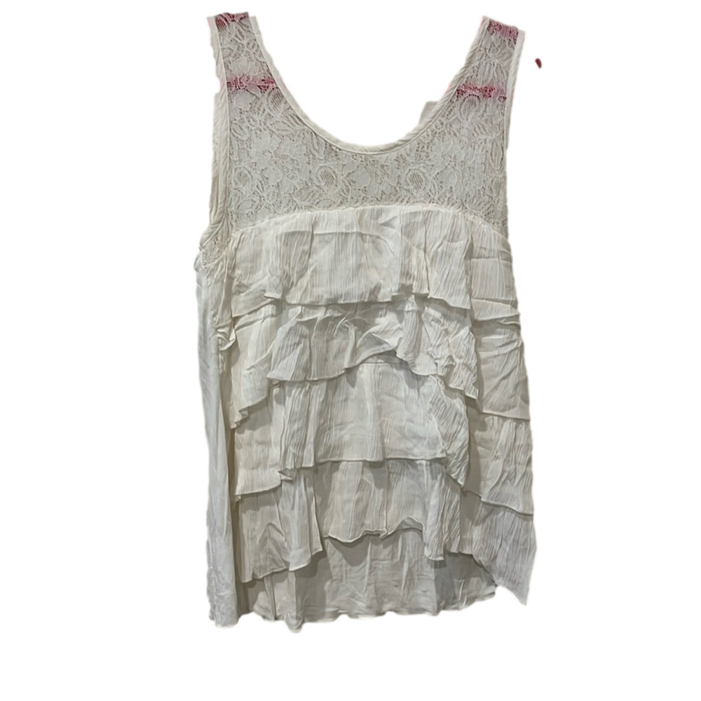 Sjs cream lace ruffle tank, large 🔵